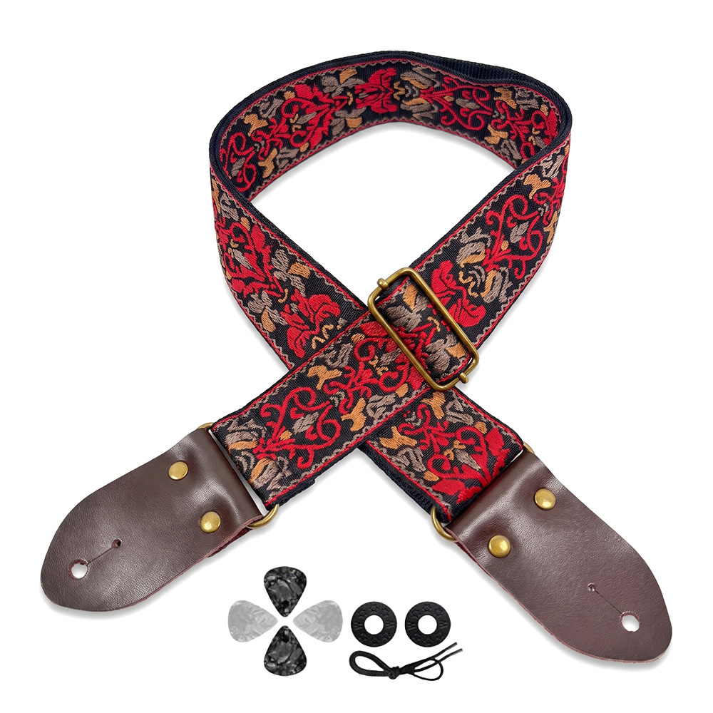 Musical Instrument Types - Embroidered Print Guitar Strap Vintage Ethnic